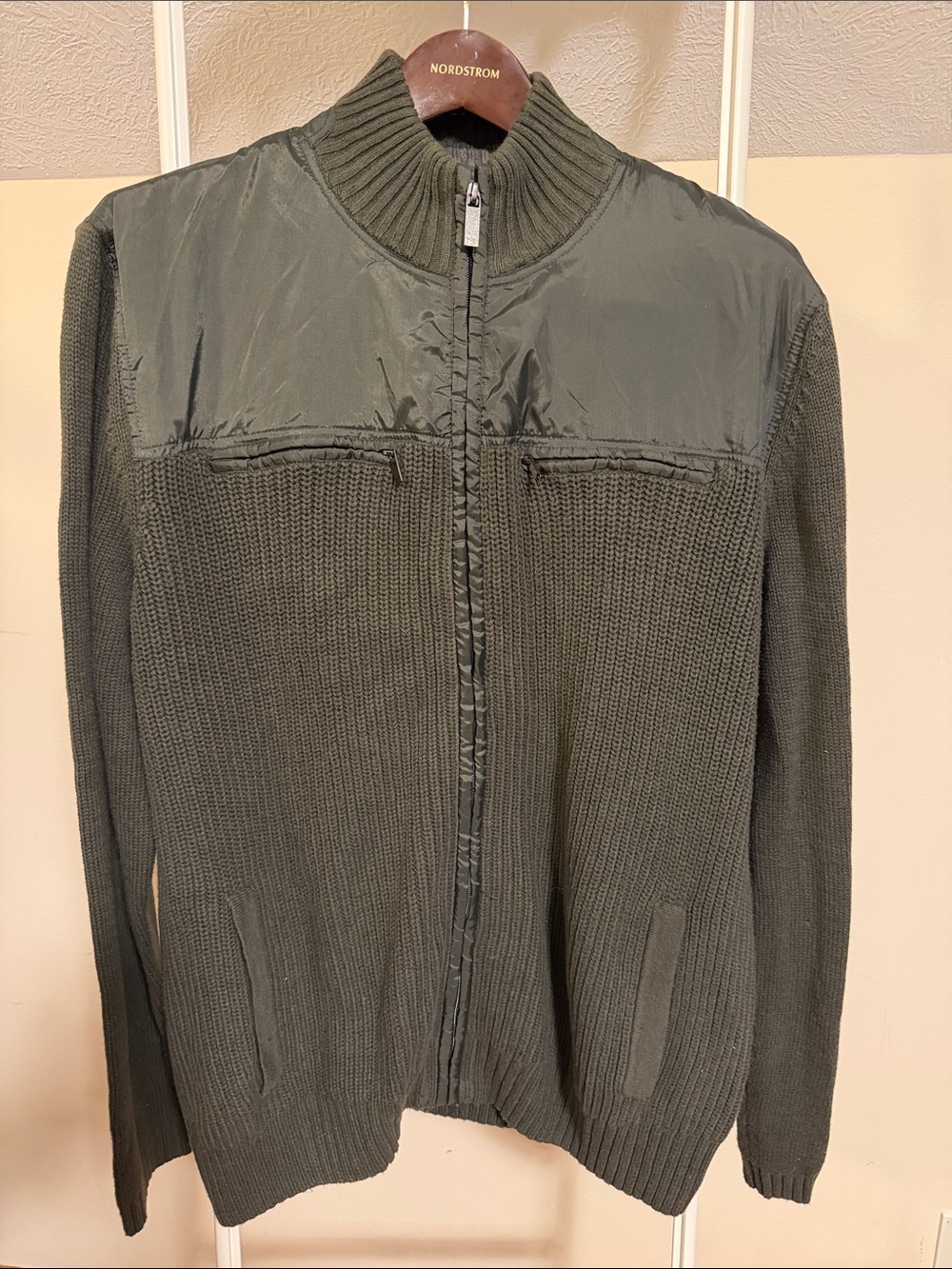 Kenneth Cole Reaction ribbed knit full zip army green sweater - size XXL